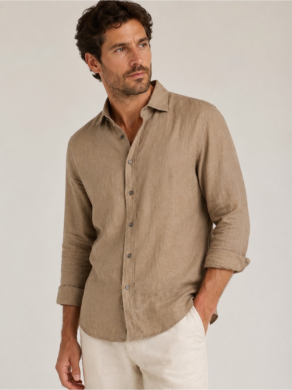 Kenneth Cole New York Men's Casual Button-Down Shirt in Light Brown